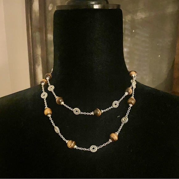 ANDREA CANDELA Sterling Silver Necklace with Tiger Eye Beads - Picture 2 of 9